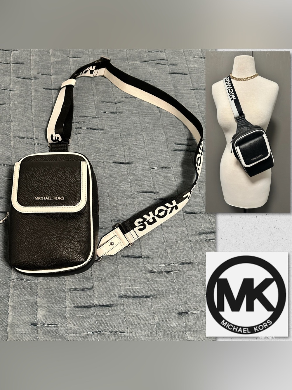 Michael Kors Black and White Logo Strap Belt Bag